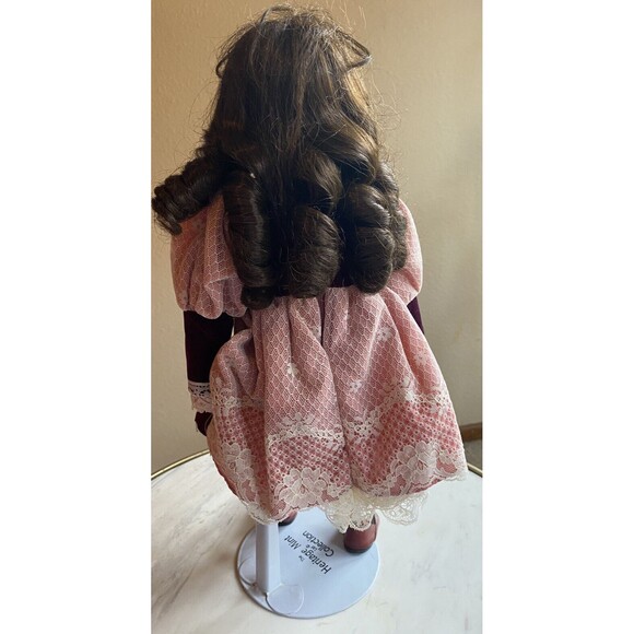 Brinn Porcelain Doll Brunette Curls Brown Eye Pink Dress Cloth Body 15in ESTELLE - Picture 2 of 3